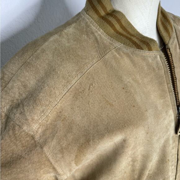 Vintage 90s Distressed Suede Bomber Jacket Grunge Pelle Primo - Picture 5 of 11